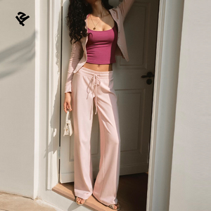 Abbigliamento Casual da <span class=keywords><strong>Donna</strong></span>, Set Due Pezzi con Cardigan a Maniche Lunghe con Scollo a V e Bottoni e <span class=keywords><strong>Pantaloni</strong></span> a Zampa, Completo <span class=keywords><strong>Rosa</strong></span> per Signore - Product Image 5