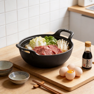 Mini <span class=keywords><strong>Wok</strong></span> Ecológico de Hierro Fundido con Tapa de Madera - Sartén Antiadherente de Fondo Plano con Asa de Bucle para Inducción y Gas - Product Image 1