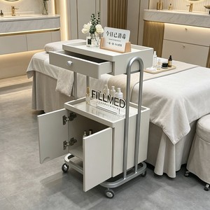 Chariot de beauté haut de gamme pour salon de beauté, chariot de gestion des soins cutanés avec étagère de rangement en bois, chariot à outils en métal et plastique - Product Image 1