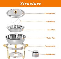 OULU Ensemble de réchauds de buffet de luxe en acier inoxydable, moitié or, moitié argent, chauffe-plats alimenté par combustible, capacité 4,5 L pour la restauration