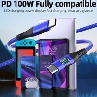 Kabel USB-C Pengisian Daya Ultra Cepat YouLong 100W 20V5A Tembaga Berlapis Timah IP67 PVC Tahan Lama 26 AWG Nilon Biru Transfer Data Kecepatan Tinggi