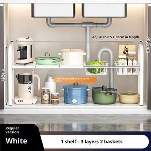 Carbon Steel Double Tier Standing <b>Kitchen</b> <b>Storage</b> Rack Organizer Removable Tray <b>Storage</b> <b>Unit</b> Multifunction Cleaning Tools - Product Image 5