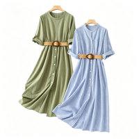 Usine de confection de vêtements personnalisés OEM/ODM avec impression interne pour robes d'été décontractées en coton et lin avec col chemise pour femmes