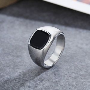 2023 New Trend Silver <b>Rings</b> Dainty square Black Natural Stone Charm <b>Rings</b> <b>for</b> Women <b>Men</b> - Product Image 6