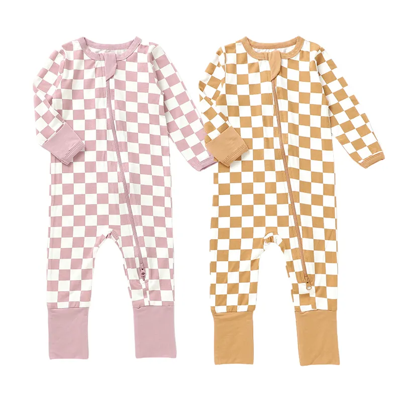 Fashion Print Newborn Summer Sleeve Baby Grow Pajamas Checkered Rompers Bamboo Baby Rompers