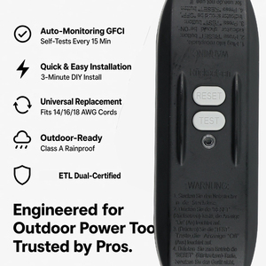 Prise GFCI portable avec boutons de test et de réinitialisation pour la sécurité électrique en extérieur, cordon d'extension 15A 125V NEMA 5-15P vers 5-15R - Product Image 6