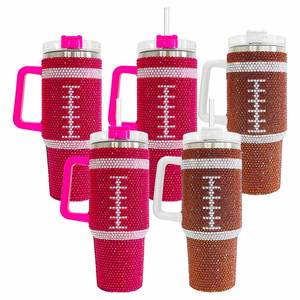Gobelet isotherme de football 40oz avec couvercle et pailles, strass scintillants, mug de voyage 40oz, bouteille d'eau sport - Product Image 3