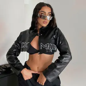 2022 new arrivals fashion crop top pu leather fall clothing sexy coats women's jackets