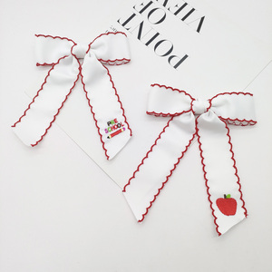 사용자 정의 우아한 긴 꼬리 머리 활 클립 도매 달 스티치 리본 파티 자수 사과 연필 스타일 - Product Image 5