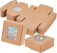 Caja de Regalo Plegable de Papel Kraft Marrón con Ventanas Transparentes, Recubrimiento UV, Grabado en Relieve, Reciclable y Duradera, para Fiestas, Bodas, Panadería