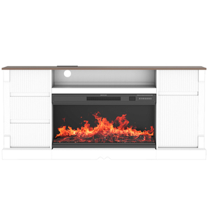 ตู้วางทีวีกระจก 3 ด้าน สไตล์โมเดิร์นกลางศตวรรษ พร้อมเตาผิงไฟฟ้า ตู้เก็บของปรับได้ ลิ้นชัก ไฟ LED สำหรับทีวี 80 นิ้ว วัสดุ MDF สำหรับห้องนั่งเล่น - Product Image 5