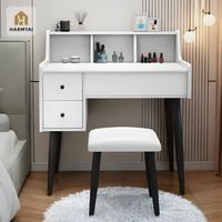 Table de toilette compacte HarmTai en panneaux de bois intelligents avec miroir LED et rangement dissimulé pour chambre moderne