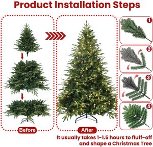 Luxury 6FT Standing Durable Fire Resistant Pine Artificial Smart Christmas <b>Tree</b> with LED <b>Lights</b> PE Decor - Product Image 4