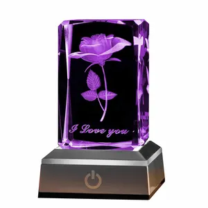 3D Rose Crystal with LED Color Lamp Mothers Day Gift Birthday Present for Girlfriend Wife,Anniversary gift home decoration