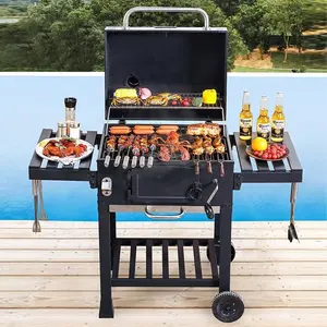 2023 mới đến nhà nướng Xe đẩy than hút thuốc gang cắm trại Patio không khói BBQ nướng ngoài trời