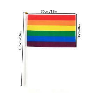 Wholesale Polyester Custom Size Lesbian Gay Pride Mini Small Hand Held Waving <b>Flag</b> with Plastic Pole - Product Image 3