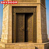 Porte d'entrée principale de villa de luxe, style mosquée antique, en cuivre, à double battant, sculptée, de sécurité, de style arabe islamique