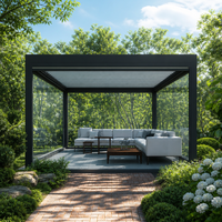 Pergola motorisée MEIXIN ORLANDO avec porte coulissante, trois côtés vitrés, éclairage LED pour villa, véranda, patio