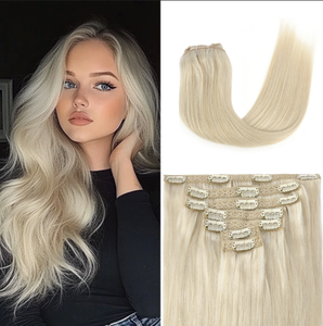 Extensions de cheveux naturels Remy vierges à clipser en dentelle, 7 pièces, 16 clips, 12-40 pouces, 100 grammes, mèches balayage pour femmes, usage quotidien. - Product Image 3