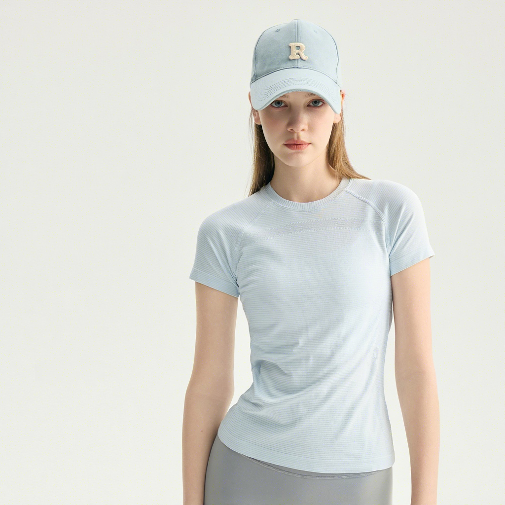 Seamless Tight-Fitting Thin Quick-Drying 100% Polyester Solid Color Fitted Sports Fitness Yoga Clothing Short Sleeve Cap Sleeve