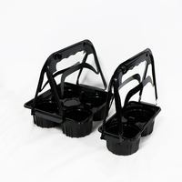 Plateau en plastique réutilisable et jetable avec porte-gobelets pour emporter des gobelets à café, plateau de transport en plastique avec poignée