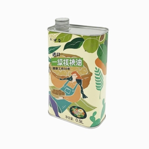 Latas de hojalata personalizadas con logotipo, vacías, de 0.9L, cuadradas/triangulares, para aceite de oliva, con tapa de rosca metálica. - Product Image 2