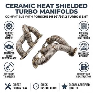 Vortex Thermal Heat Shield <b>Exhaust</b> Headers for Porsche 911 991 991.2 Turbo S 3.8T 2013-2019 Bolt-On Performance Mod Manifold Set - Product Image 1