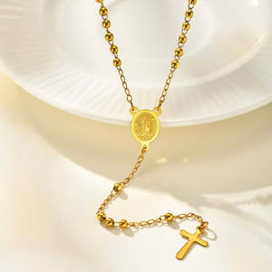 Collar de Rosario Religioso de Acero Inoxidable 316L con Baño de Oro de 14k para Mujer y Hombre, Diseño de Moda - Product Image 4