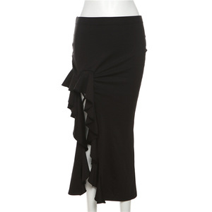 Faldas de mujer, <span class=keywords><strong>falda</strong></span> larga asimétrica de cintura alta elegante de verano, moda informal de Color sólido, pantalones sueltos <span class=keywords><strong>con</strong></span> volantes para mujer - Product Image 4