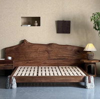 Lit de rangement en bois massif de taille standard au design japonais avec des fonctions d'économie d'espace pour les meubles de chambre à coucher pour adultes