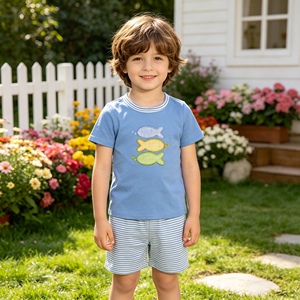 BSSO0838 rts Boutique Baby boy <b>green</b> fish print Clothing Set summer Outfits Wholesale short sleeve set - Product Image 6