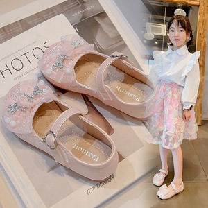 2025 chaussures de Performance en cuir pour filles d'été avec nœud de perle élégant nouvelles chaussures de danse princesse bébé à la mode - Product Image 2