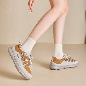 Women's Toe Lace-Up Sporty <b>Sneakers</b> Solid Color <b>Leather</b> Upper EVA Midsole Cushioned Warm Rubber Outsole Spring Casual Shoes - Product Image 3