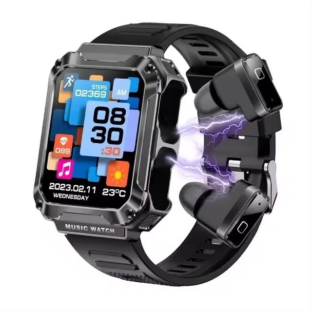 T93 Wearable Devices Smart Watch 1.96 Inch Screen with TWS Earbuds BT Call Smart Watch 2 in 1 with Earbuds