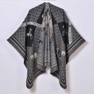 뜨거운 판매 겨울 따뜻한 캐시미어 느낌 판초 두꺼운 특대 숄 말 패턴 카디건 케이프 숙녀 130*150CM 오픈 전면 망토 - Product Image 5