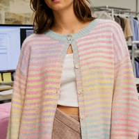 Cardigans surdimensionnés arc-en-ciel personnalisés pour l'automne-hiver, pulls boutonnés à épaules tombantes en tricot (S-2XL)