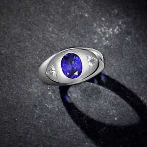 2022 New 925 Sterling Silver 3CT Lab Oval Cut Tanzanite Party Fashion Ring For Women Fine Jewelry Gifts