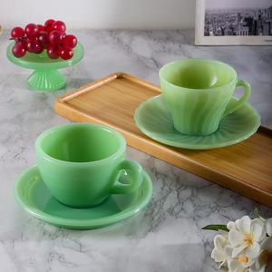 Jade Porcelain Coffee <b>Cup</b> And Saucer <b>Set</b> Round Solid Color For Afternoon Tea Home Use - Product Image 1