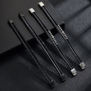 Custom Non Tarnish <b>Men</b> Bracelet Luxury 14k 18k Gold Plated 316l Stainless Steel Leather Braided Bracelet <b>for</b> <b>Men</b> - Product Image 4