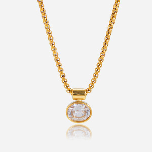 Élégant Collier Pendentif Rond Géométrique en Zircon en Acier Inoxydable 18K pour Femme, Sertissage Clos, Bijou Cadeau de Fête - Product Image 1