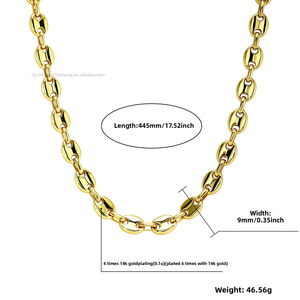 Collier unisexe Hip-Hop en acier inoxydable électroplaqué, chaîne grain de café, couleur inaltérable, 9 mm, polyvalent, style vintage - Product Image 4