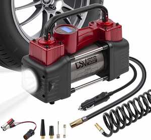 12V エアコンプレッサー タイヤインフレータ修理キット＆キャリーツールボックス付き 車のタイヤ、バイクのタイヤ空気入れ用 - Product Image 2