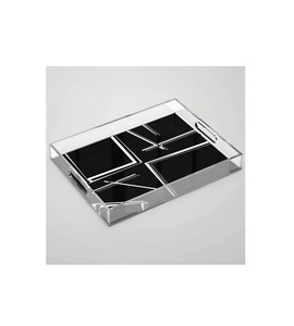 Fabuleux Design acrylique plateau de service alimentaire marbre noir doublure blanche plateau acrylique grande qualité plateau acrylique au prix le plus bas - Product Image 1