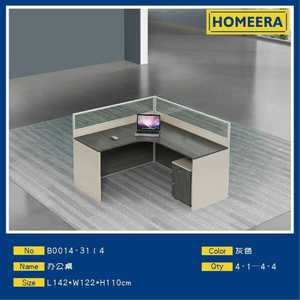 Scrivania da Ufficio L142W122H110cm Grigia, Design Contemporaneo, Struttura in Metallo Resistente, Arredamento Commerciale Autoportante - Product Image 3