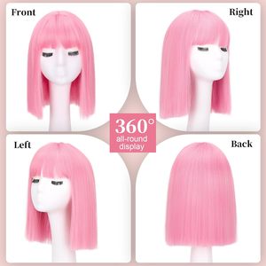 Parrucca Bob Rosa SUKRI Senza Pizzo con Frangia Corta Liscia 12 Pollici Leggera Resistente al Calore in Fibra ad Alta Temperatura dall'Aspetto Naturale per Uso Quotidiano - Product Image 2