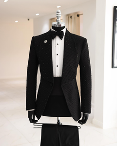 Abito <span class=keywords><strong>smoking</strong></span> personalizzato antracite <span class=keywords><strong>nero</strong></span> da <span class=keywords><strong>uomo</strong></span> 3 pezzi Slim Fit giacca con risvolto + gilet + pantaloni per affari di festa di nozze - Product Image 2