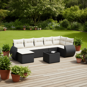 Grand ensemble de canapés de jardin modulaires en rotin PE noir, collection de meubles d'extérieur élégante - Product Image 2
