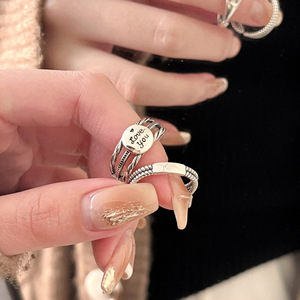 Yinruitai S925 <b>Sterling</b> <b>Silver</b> <b>Ring</b> Women Fashion Open Index Finger Letter Design Everyday Wear - Product Image 1