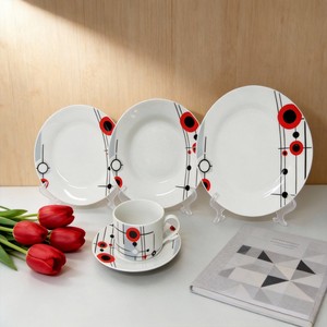 <span class=keywords><strong>Juego</strong></span> <span class=keywords><strong>de</strong></span> Vajilla Redonda <span class=keywords><strong>de</strong></span> Porcelana con Diseños <span class=keywords><strong>de</strong></span> Flores Rojas, Apto para Lavavajillas, Forma <span class=keywords><strong>de</strong></span> Borde Plano, para Uso Familiar y en Restaurantes - Product Image 4