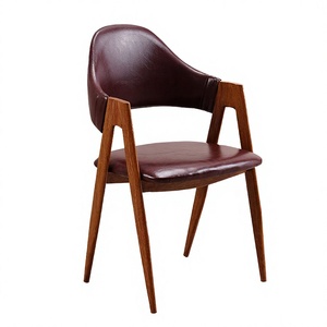 Vente directe d'usine, chaise de salle à manger moderne confortable en bois massif de style nordique, avec accoudoirs en cuir, meubles pour la maison - Product Image 4